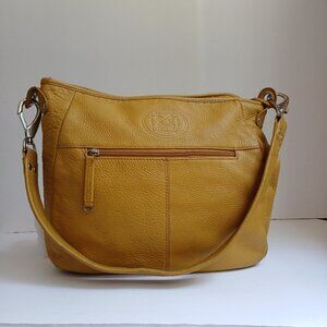 Y2K Mustard Yellow Pebbled Shoulder Bag with Silver Toned Fish Hooks & ~ Roomy!